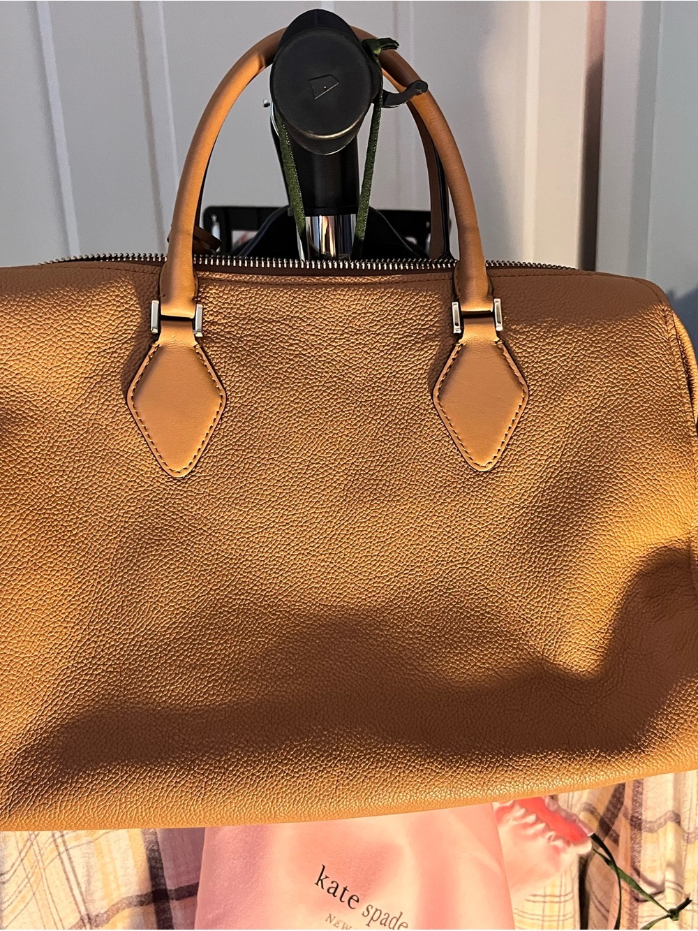 kate spade Pebbled Leather Satchel in Camel